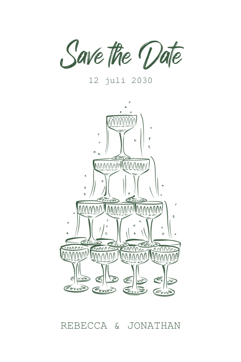 Vintage Save the Date met champagnetoren