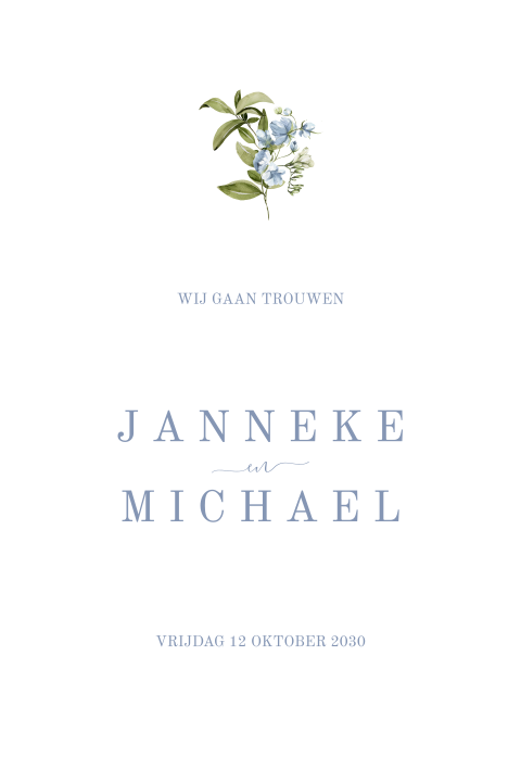 Romantische trouwuitnodiging met blauwe bloemen