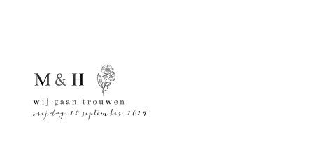Moderne trouwkaart met zwart folie en bloemetje