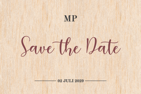 Save the Date kaart hout met streepjes en initialen