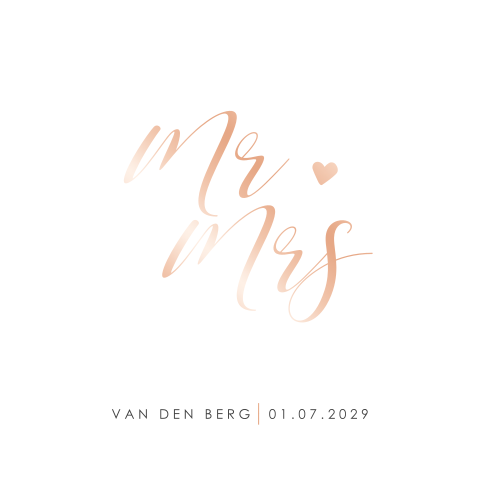 Trouwkaart met MR and MRS in roséfolie en foto