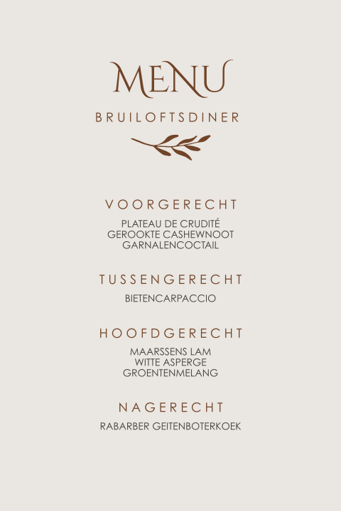 Stijlvolle menukaart in taupe met hoogglans