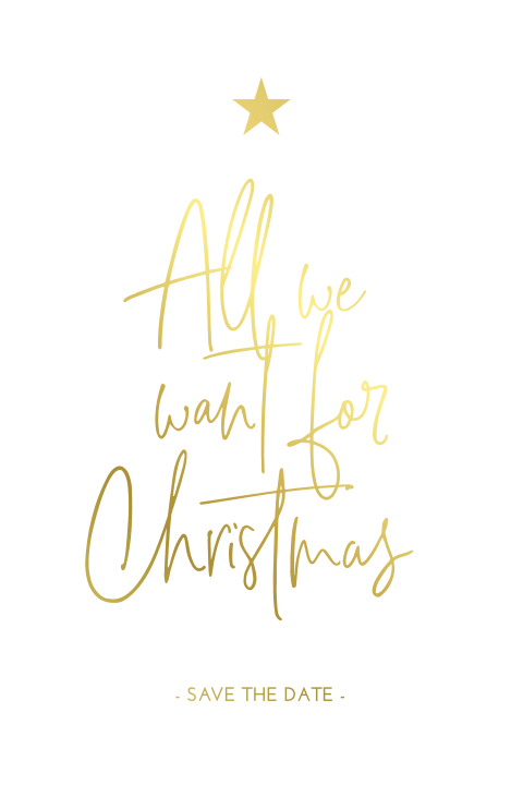 Save the Date kerstkaart met goudfolie en sterretjes