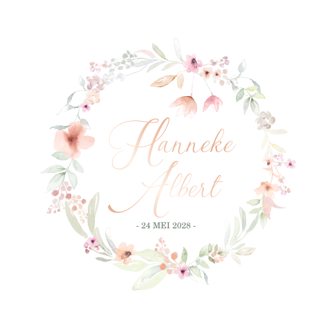 Trouwkaart bloemen met pastelkransje en roséfolie