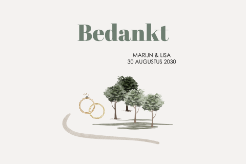 Bedankkaartje bruiloft met icoontjes en foto