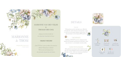 Pocketfold trouwkaart met veel bloemen