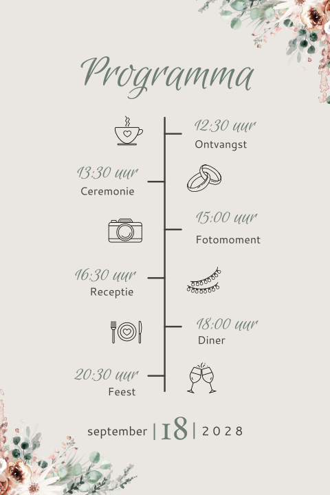 Programmakaartje voor daggasten met bloemen