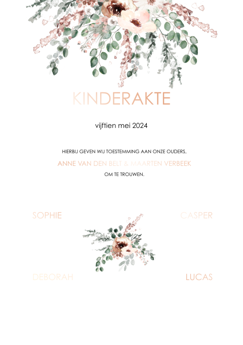 Kindertrouwakte zelf maken met rosefolie en bloemen