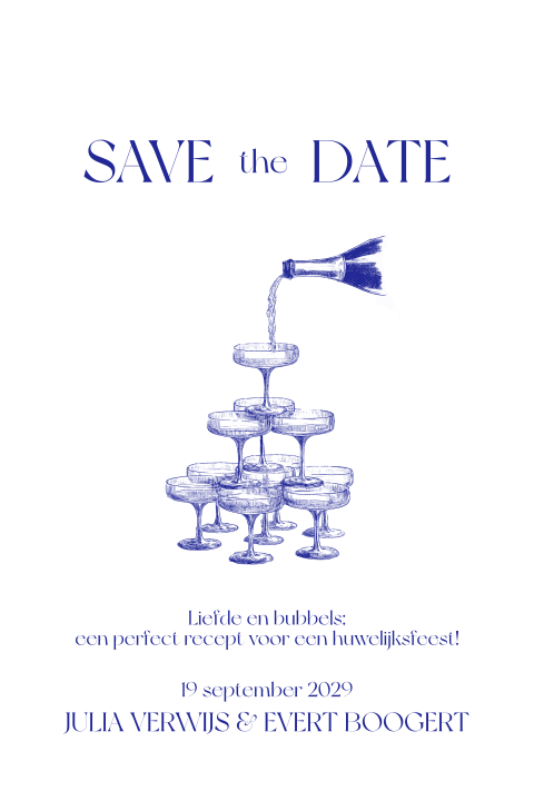 Moderne Save the Date in blauw