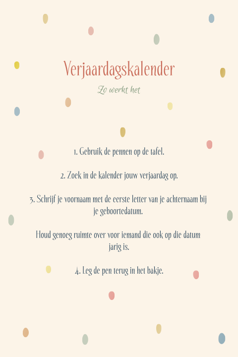 Bordje met stipjes bij kalender