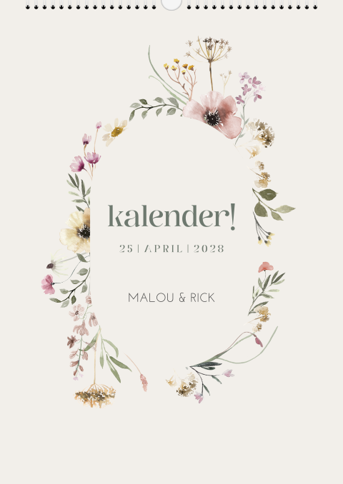 Romantische kalender in beige met bloemetjes