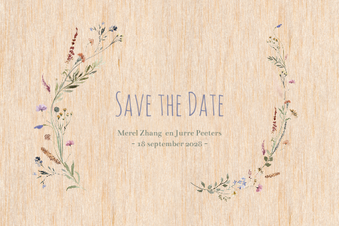 Houten Save the Date met bloemetjes