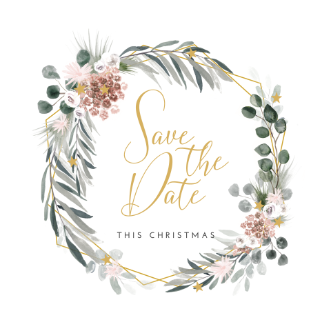 Save the Date kerstkaart met eucalyptus krans
