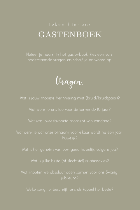 Klassiek bordje bij gastenboek