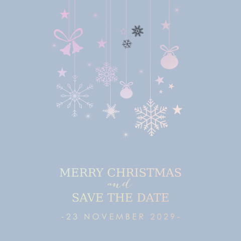 Blauwe Save the Date kerstkaart met holografische folie