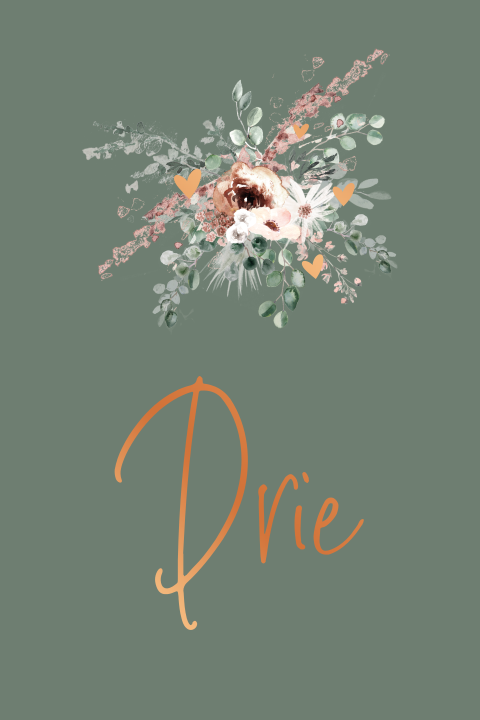 Tafelnummer met bloemen en goudfolie