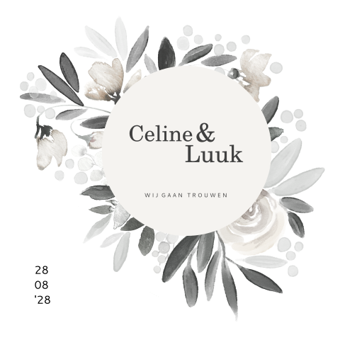 Bloemen trouwkaart in taupe en groen