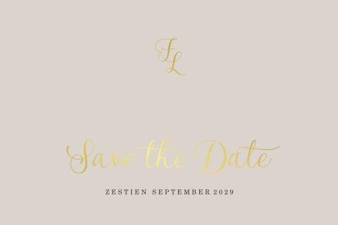 Klassieke Save the Date kaart met goudfolie op taupe