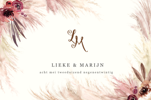 Bohemian trouwkaart met droogbloemen