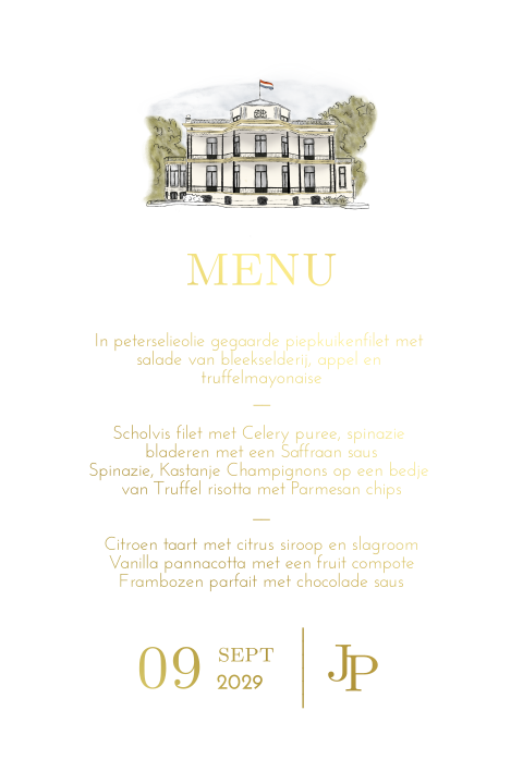 Klassieke menukaart met goudfolie op kalkpapier