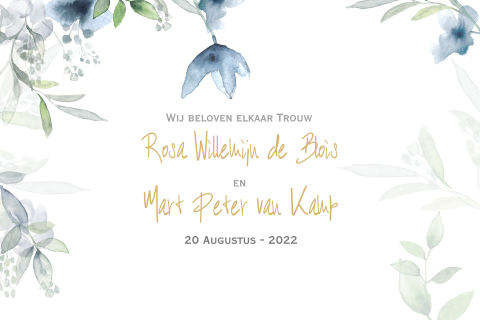 Bijzondere trouwkaart met bloemen gemaakt van watercolor