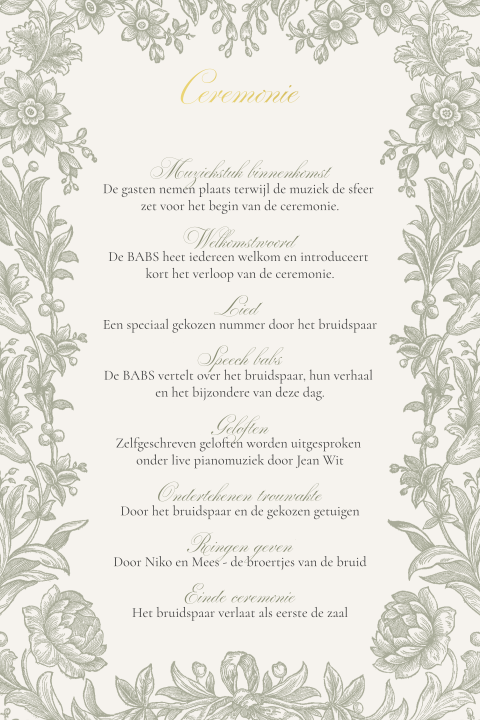 Ceremoniekaart met bloemenkader 
