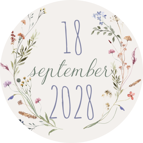 Sticker op envelop met bloemen en datum