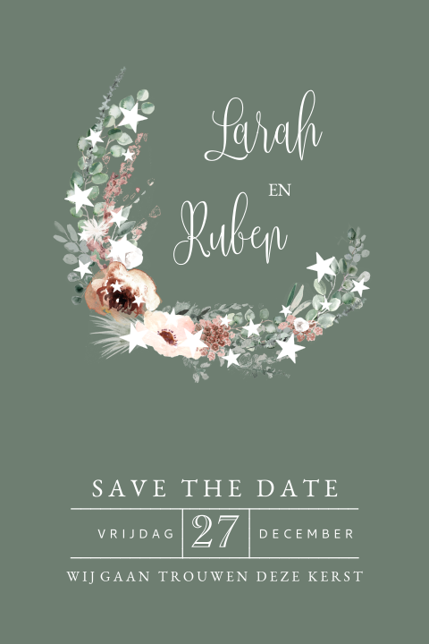 Save the Date kerstkaart met vintage bloemen