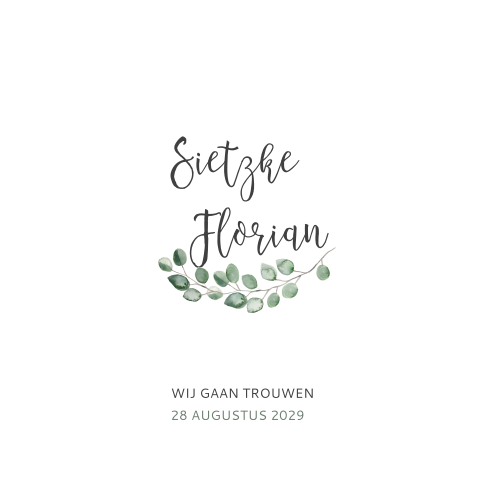 Klassieke trouwkaart met eucalyptus en icoontjes