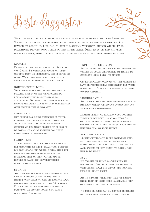 Ceremoniemeesterbrief bij trouwkaart