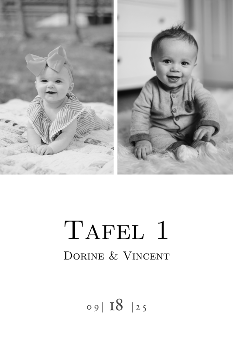 Stijlvolle tafelnummerkaart met kinderfoto's