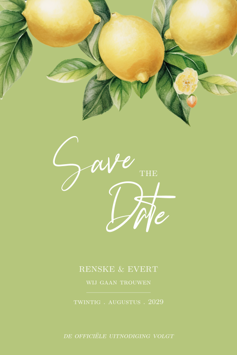 Kleurrijke Save the Date met citroentjes
