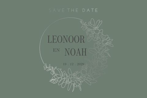 Save the Date kaart met kransje zilverfolie