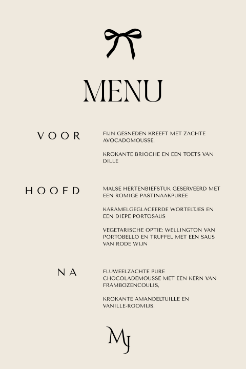 Klassieke menukaart met strikje en logo