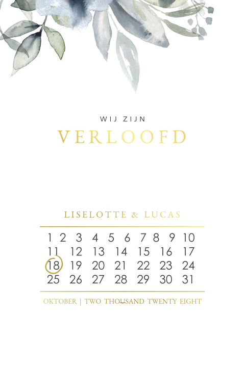 Verlovingskaart met goudfolie en bloemetjes