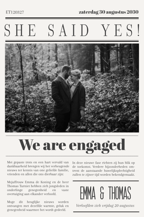 Vintage verlovingskaart als newspaper