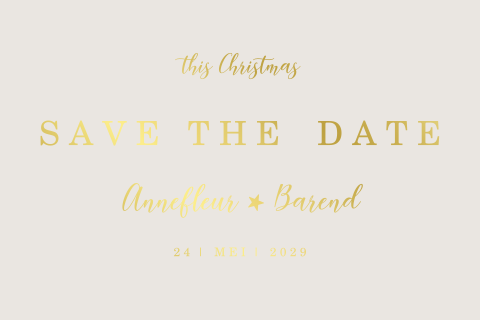 Klassieke kerst Save the Date met goudfolie