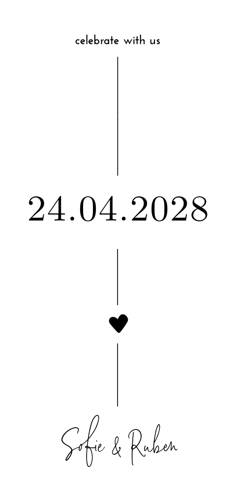 Moderne trouwkaart met lijnen en hartje