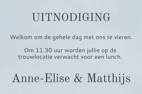 Kaartje bij blauwe trouwkaart uitnodiging daggasten