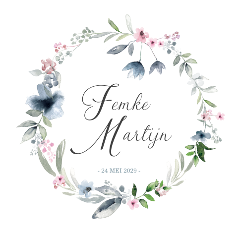 Trouwkaart bloemen met pastel kleuren bloemenkrans