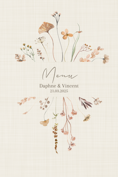 Menukaart met veel bloemen