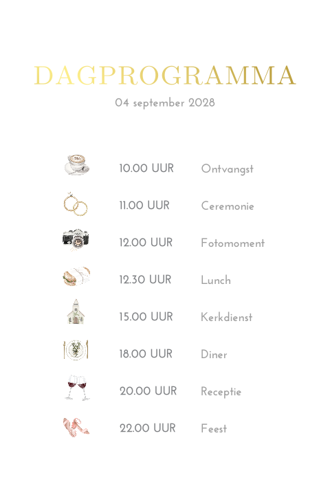 Stijlvol dagprogrammakaartje bij trouwkaart