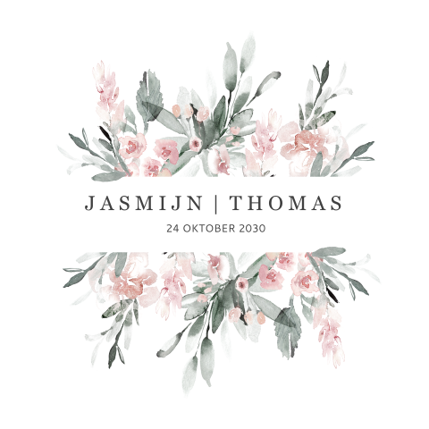 Trouwkaart met bloemen: mint en peach