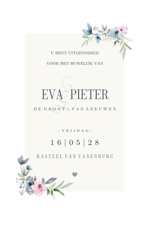 Trouwkaart met lieve bloemetjes