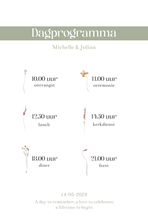Dagprogrammakaartje met bloemetjes 