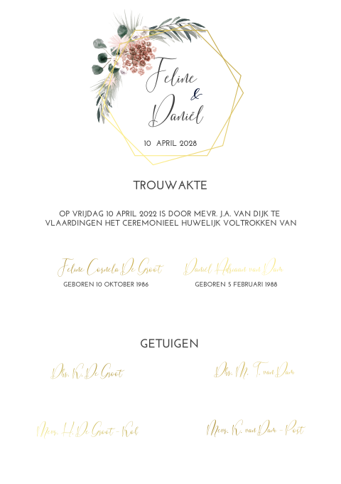 Trend trouwakte zelf maken met goudfolie en bloemen