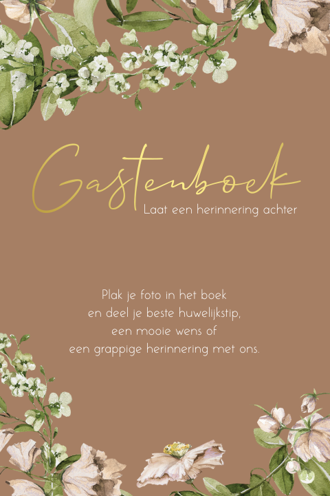 Bloemen Bordje gastenboek met goudfolie