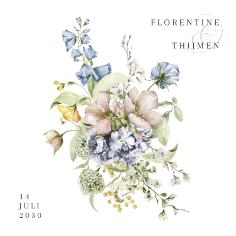 Trouwkaart vierkant met bloemen