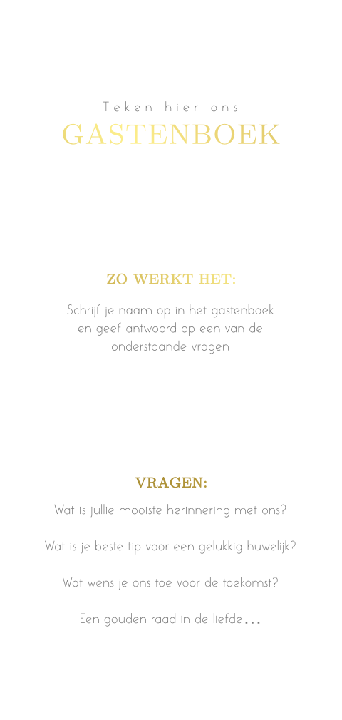 Langwerpig bordje bij gastenboek met goudfolie