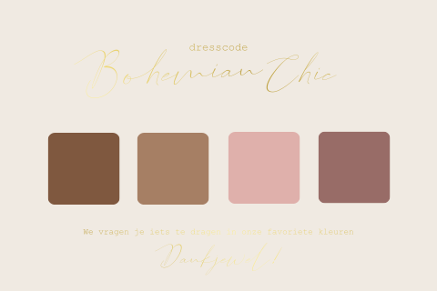 Dresscode kaartje in beige met goudfolie
